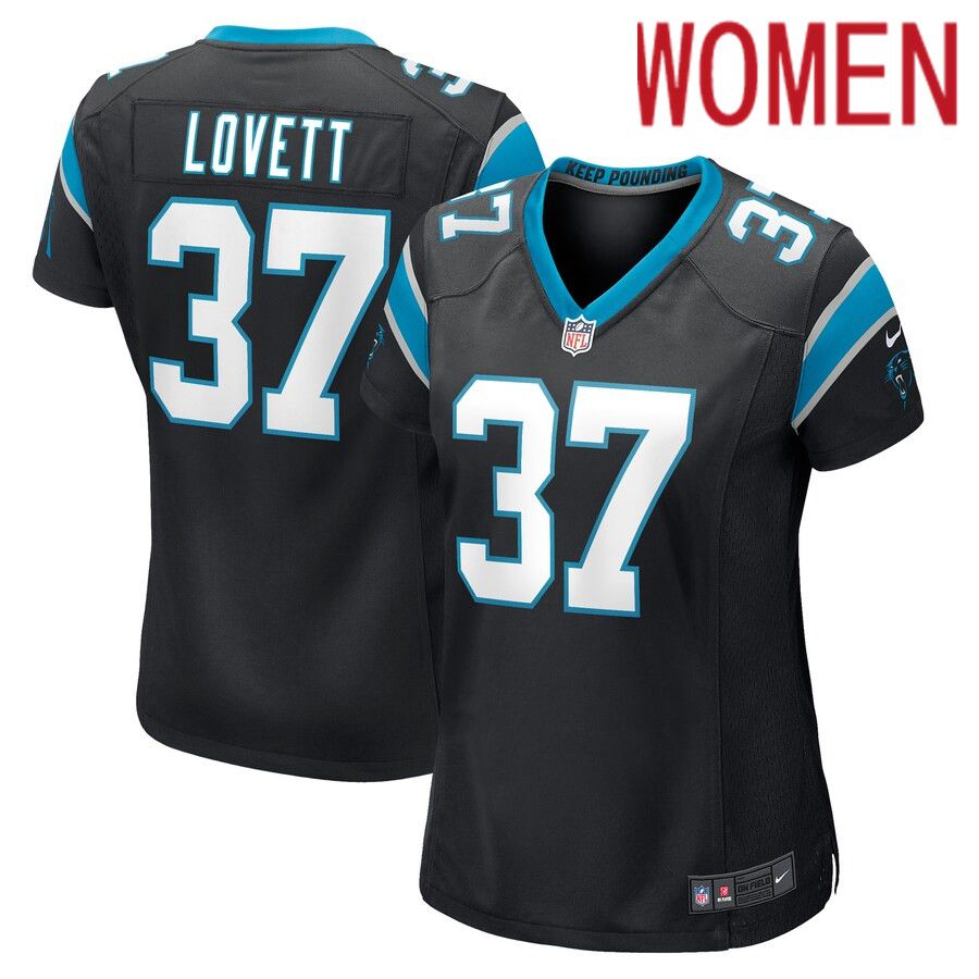 Women Carolina Panthers #37 John Lovett Nike Black Game Player NFL Jersey->women nfl jersey->Women Jersey